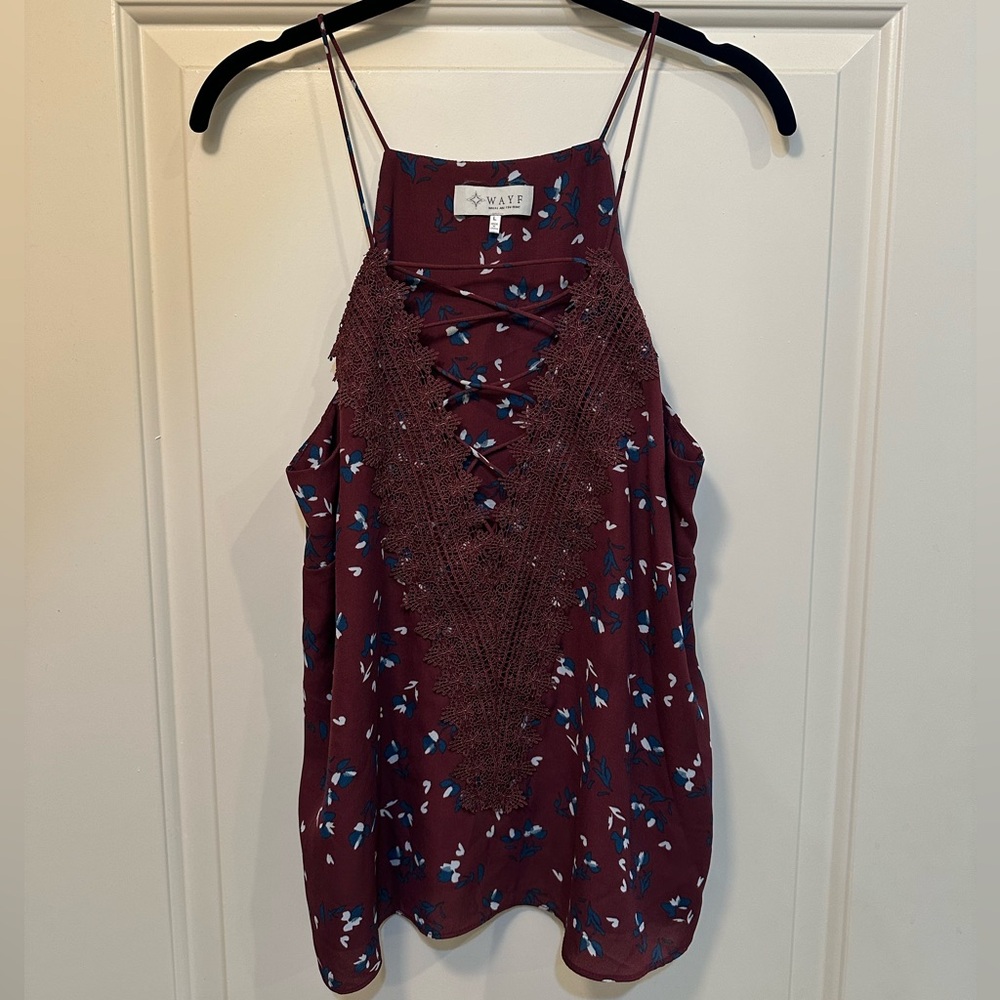 Wayf Deep V Maroon Tank-L